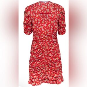 Veronica Beard Womens Side Zip Short Sleeve Ruched Silk Floral Dress Red Size 2